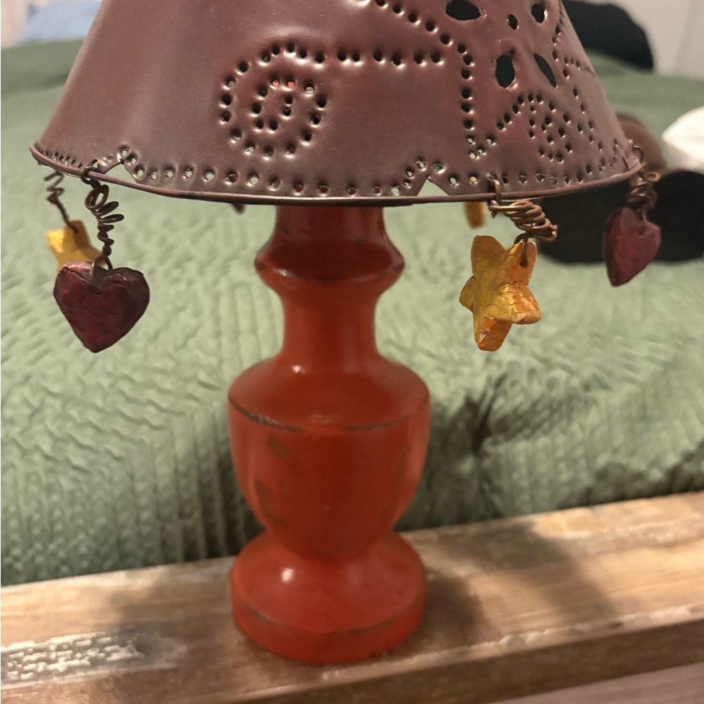 Rustic Red Candle Holder with Star and Heart Accents